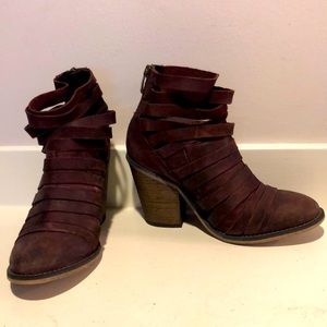 Free People dark wine stacked heel ankle boots